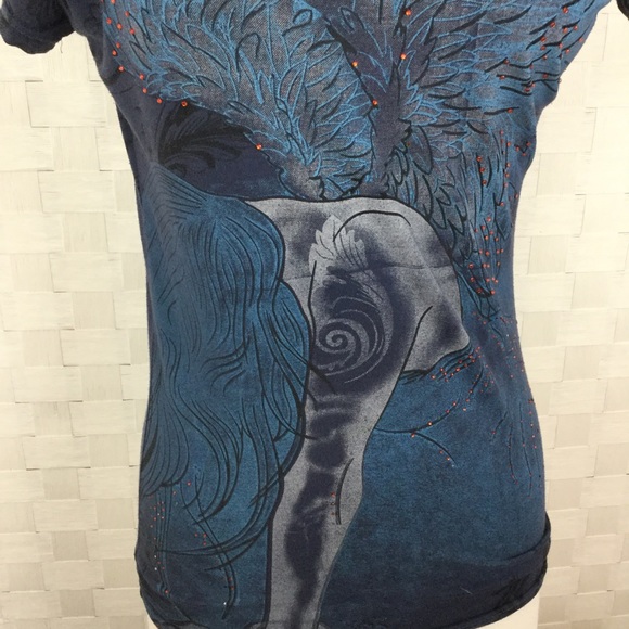 True Rock blue graphic tee, cap sleeves, Size S - Picture 3 of 4